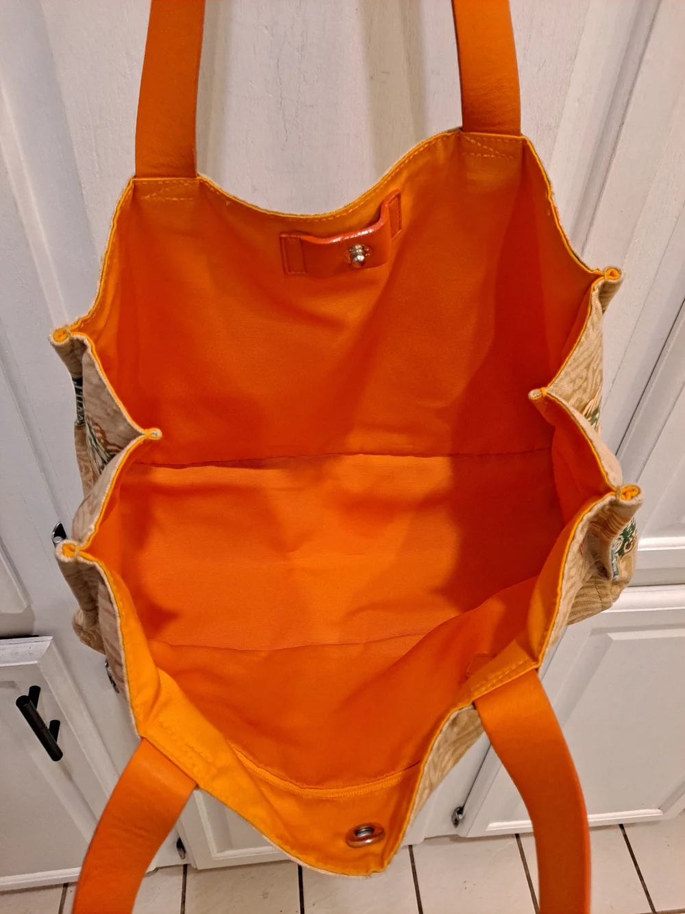Jim Thompson Vintage 'Meena' Beige Orange Canvas Tote Iconic Barramundi Fish
